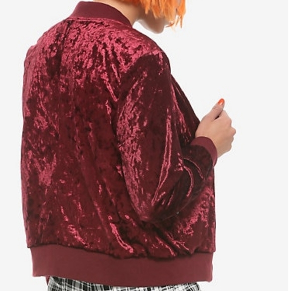 Burgundy Red Velvet Bomber Jacket - Picture 3 of 4